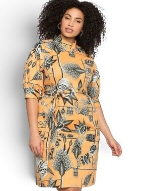 Eloquii Orange Botanical Block Print Shift Dress Fall NWT Size 18 *flaw